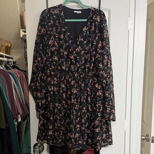 Maurices Black Dress with Red and Pink Floral Pattern